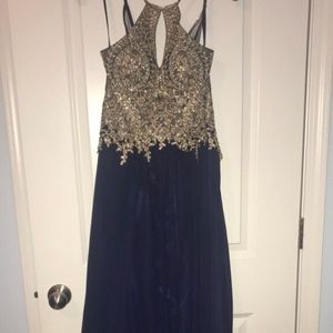 Navy Blue and Gold Prom Dress